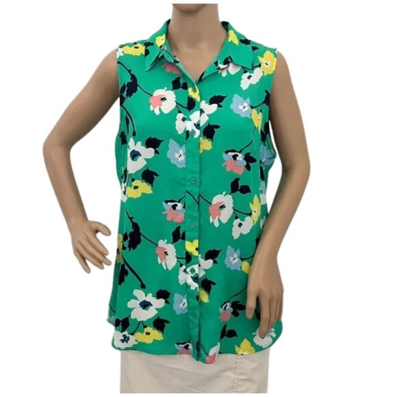 Banana Republic Tops - Banana Republic Women’s Green Floral Classic Fit Sleeveless Button Shirt -Size M